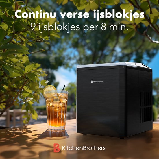 KitchenBrothers IJsblokjesmachine - 1L - Easy Clean + Zelfreinigingsfunctie - IJsblokjesmaker – 12kg/24 uur - Gunmetal RVS