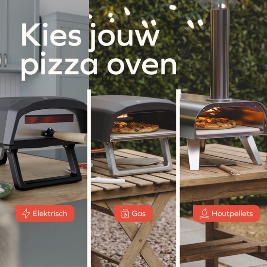 KitchenBrothers Pizza Oven - Elektrisch - Tafelmodel - PFAS-vrij - Inklapbaar - Pizzasteen - Pizza maker - Pizzaoven voor Buiten en Binnen - Zwart/Grijs