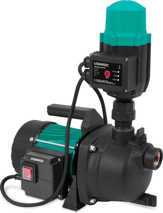 VONROC Hydrofoorpomp / Automatische pomp - 800W - 3300l/h - Met drukschakelaar - Droogloopbeveiliging - Voor besproeien en huishoudwater
