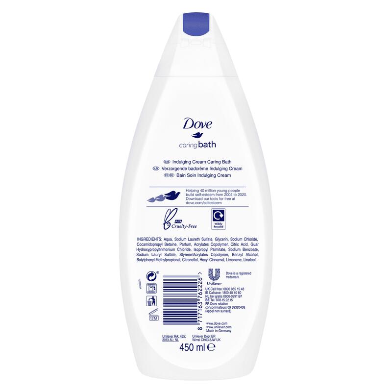 Dove Caring Bath Indulging Cream Badcrème - 450 ml - Hydraterend Badschuim met ¼ Verzorgende Crème - Voor een Zachte en Soepele Huid
