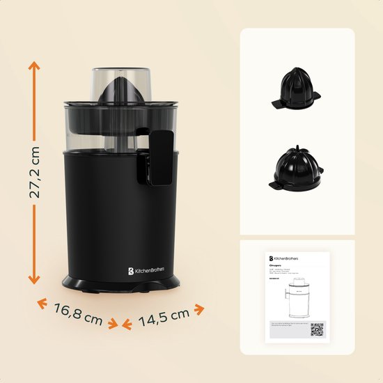 KitchenBrothers Citruspers - Handmatig - Met Uitloop - 0.5L - Zwart