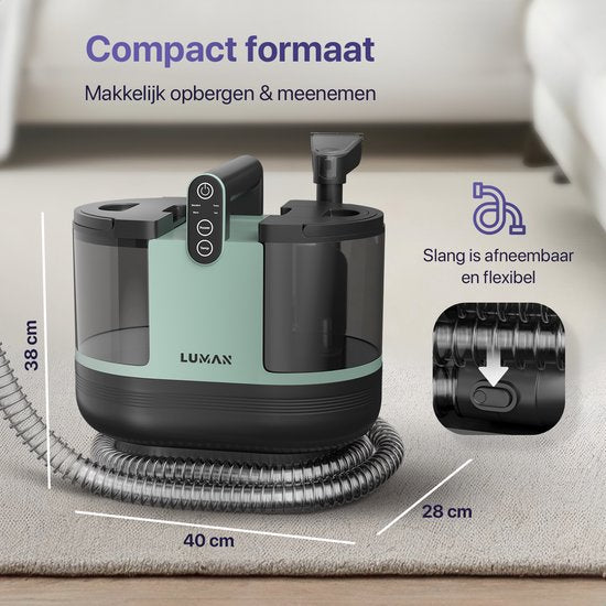 LUMAN 4-in-1 Tapijtreiniger – Zelfreinigend – Voor Bank, Vloer & Auto – 4 Borstels – Incl. Schoonmaakmiddel