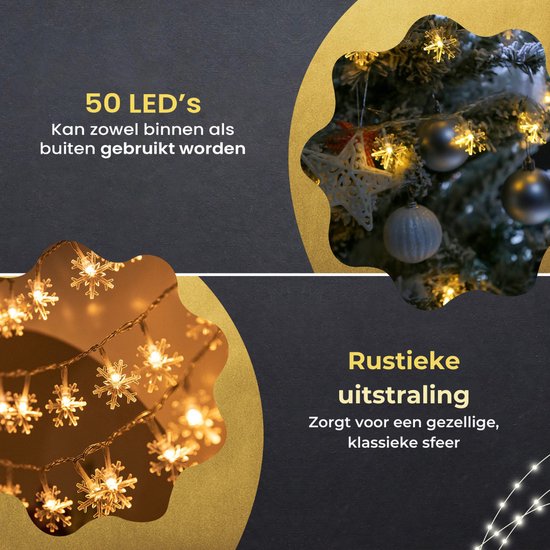 Giftmas LED Lichtgordijn Sneeuwvlokken – Kerstverlichting voor Binnen - Kerstlampjes Op Batterij – Lichtslinger Kerst - 50 LED's – 6m - Kerstversiering - Kerst Lampjes Slinger - Kerstdecoratie