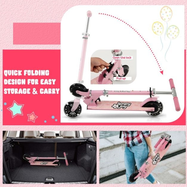 Coast Kinderstep - Twee Wiel Kick Scooter met Knipperende Wielen - Verstelbaar Stuur & Achterrem - Staan & Rijden - Roze