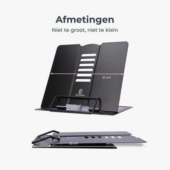 Castagnola Verstelbare Boekensteun - Boekenstandaard met 6 Standen - Boekenhouder Metaal - Anti Slip Tablethouder - Kookboeken en Leesboeken