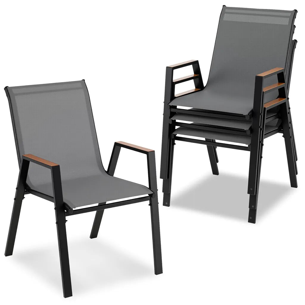 Coast Stapelbare Tuinstoelen Set van 4 – Balkonstoelen met Armleuningen 56 x 66 x 88 cm – Grijs