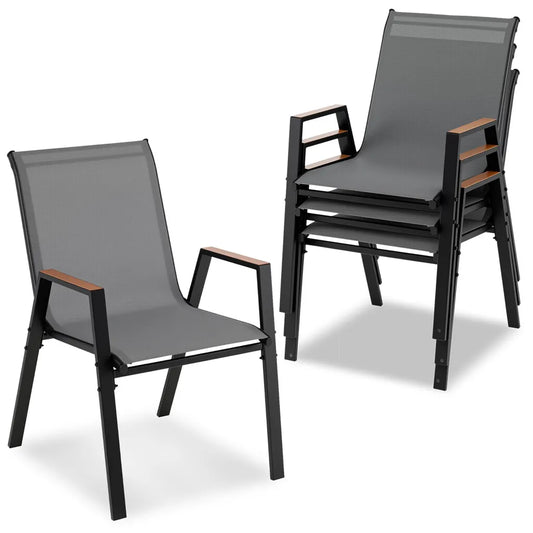 Coast Stapelbare Tuinstoelen Set van 4 – Balkonstoelen met Armleuningen 56 x 66 x 88 cm – Grijs