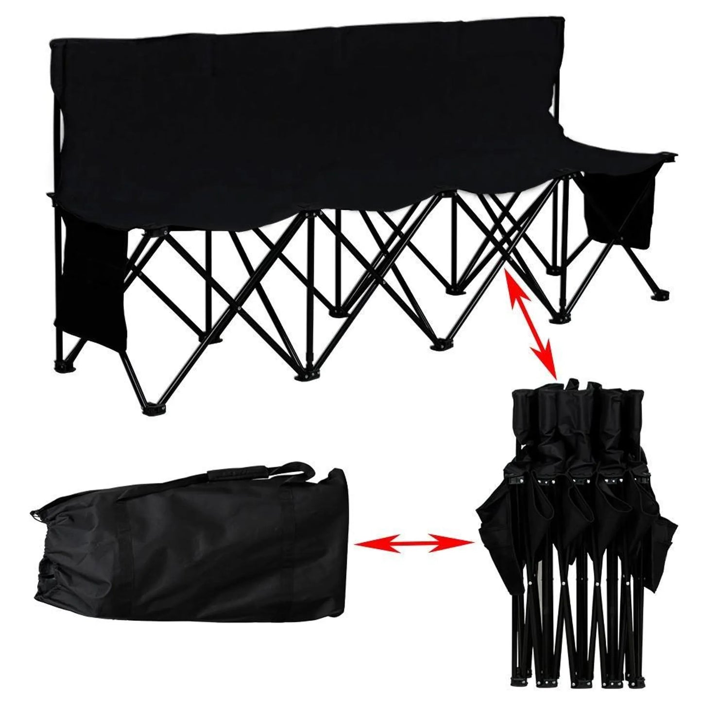 Yaheetech Campingbank Opvouwbaar 4-Persoons – 184 x 49 x 82,5 cm – Voorzien Van 600D Oxford-Stof En Draagtas En 2 Opbergvakken – Voor Kamperen En Sporttoernooien – Zwart Metaal