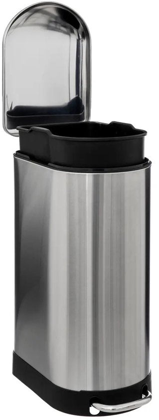 5Five Prullenbak/pedaalemmer Ariane - zilver - rvs metaal - 30 liter - 42 x 25 x 62 cm - keuken