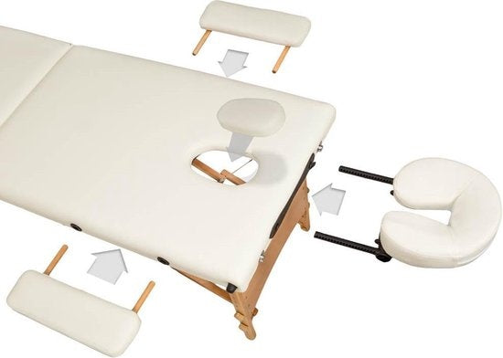 tectake® - Mobiele massagetafel behandeltafel - 3 zones - 5 cm dik - incl. zwarte draagtas - beige - 401465