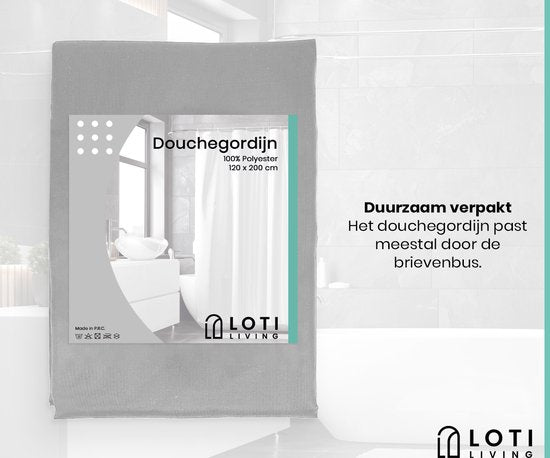 Loti Living Douchegordijn Anti Schimmel – Grijs - Inclusief ringen – Waterdicht - Polyester - Douchegordijn 120x200 cm