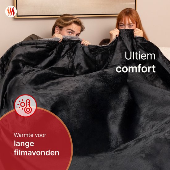 Seranova Elektrische Deken 3XL - Extra Warmtedraden - Premium Model - 200x180 cm - 2 persoons Warmtedeken - Dubbelzijdig Fleece Sherpa - Grijs