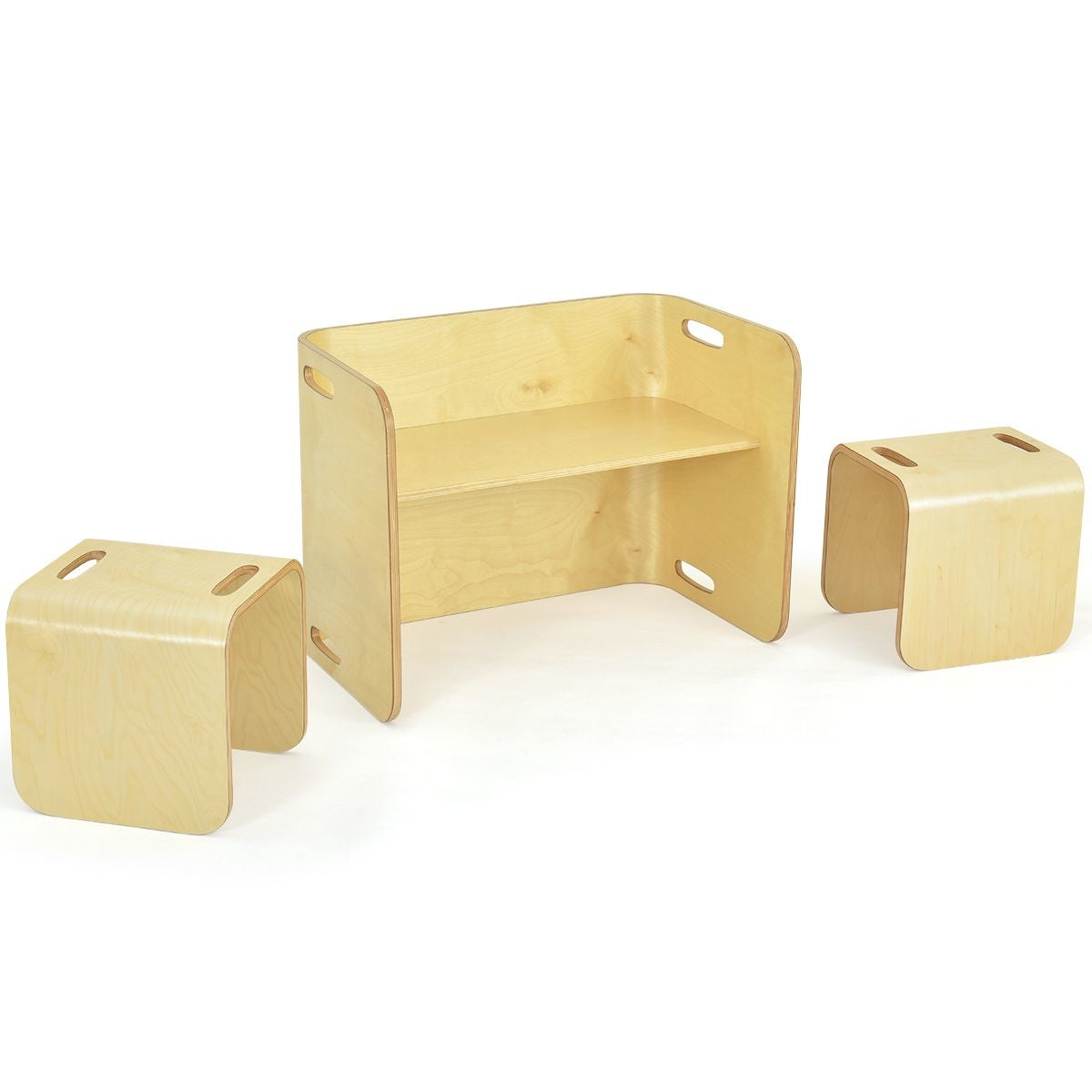 Coast 3-delige kindertafel stoelenset kinderzitgroep houten kindermeubels leertafel natuur
