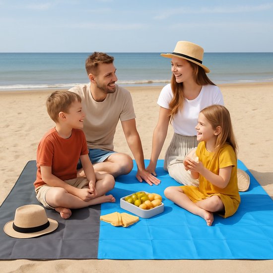 Strandmat – Picknickkleed 210x200 cm – Waterafstotend – Lichtgewicht – Blauw/Grijs