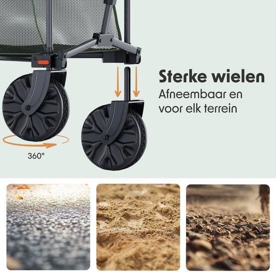 LifeGoods Dubbele Bolderkar - Opvouwbare Bolderwagen - 200KG - 400L - Uitklapbaar - Met Beschermhoes - Groen