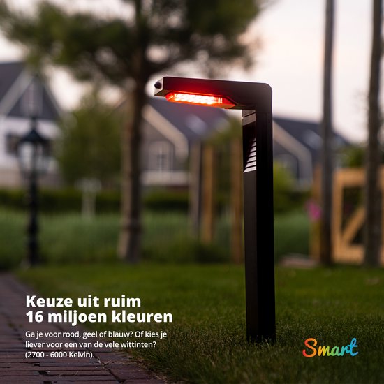 FlinQ Gaia - Smart Solar Tuinlamp- Solar Tuinverlichting - Zonne-energie - Wit en Gekleurd licht - Bewegingssensor - 2-pack - Zwart