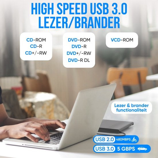Strex Externe DVD Speler en Brander - CD/DVD - Plug & Play - USB 3.0 DVD Speler - Geschikt voor Windows, Mac en Linux - Optical Drive