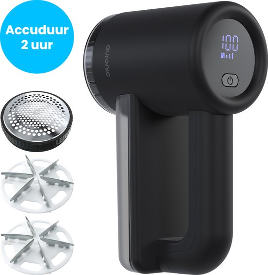 Auronic Elektrische Pluizenverwijderaar Pro - Pluizentondeuse - Oplaadbaar - LED display - 3 Standen - Ontpluizer - Zwart