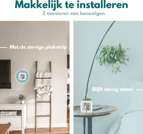 Ease Electronicz Hygrometer - Weerstation - Luchtvochtigheidsmeter - Thermometer Voor Binnen - Incl. Batterij en Plakstrip