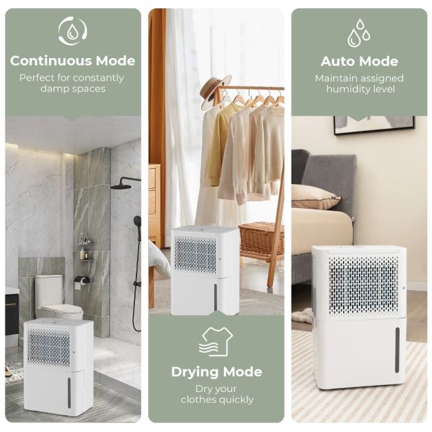 Coast Luchtontvochtiger - Tot 15 m² - 240V - 42 dB - 2.2L Tank - 27 x 20,5 x 40,5 cm - Wit