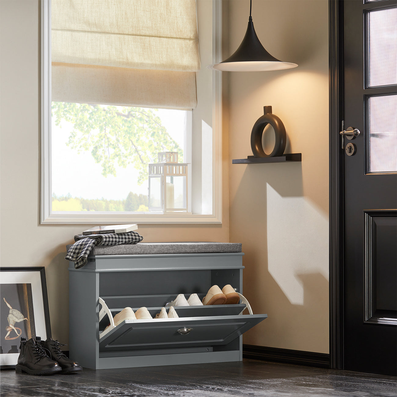 SoBuy FSR82-K-HG Schoenenkast met Zitvlak - 75 x 24 x 51 cm - Grijs