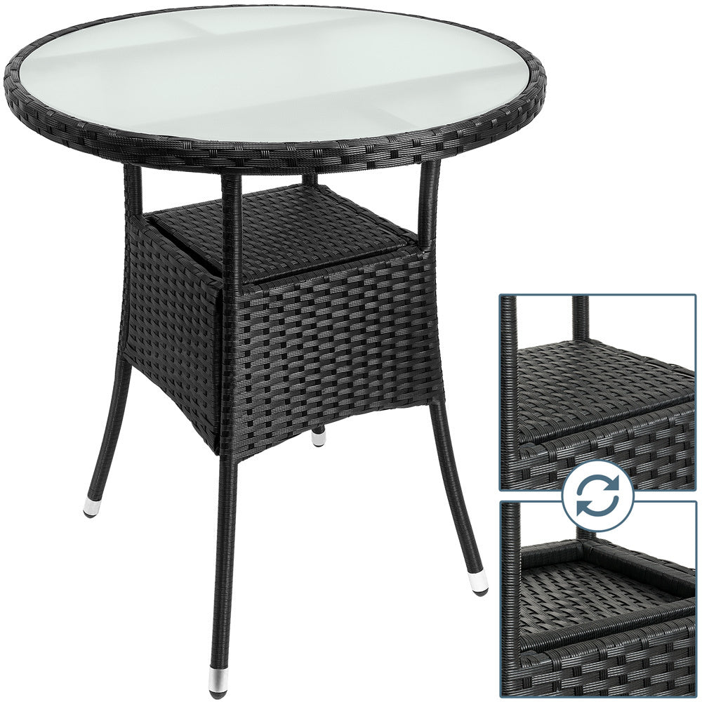Casaria Polyrattan Bijzettafel 60cm Rond - 5mm Veiligheidsglas \\u2013 Zwart