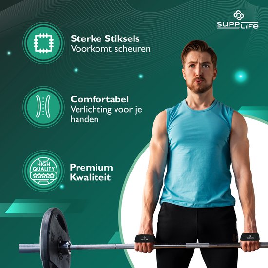Supplife Lifting Straps - Weightlifting Straps - Gym - Lifting Grips / Hooks - Fitness, Powerlifting, Crossfit & Krachttraining - Workout - Deadlift Straps - Zwart
