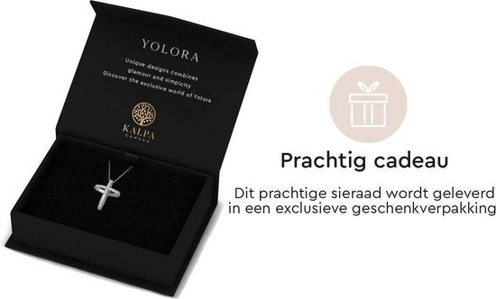Yolora Dames Ketting met Kruis Hanger en Kalpa Camaka Kristallen - Zilver kleurig - 18K Witgoud Verguld - Cadeauverpakking