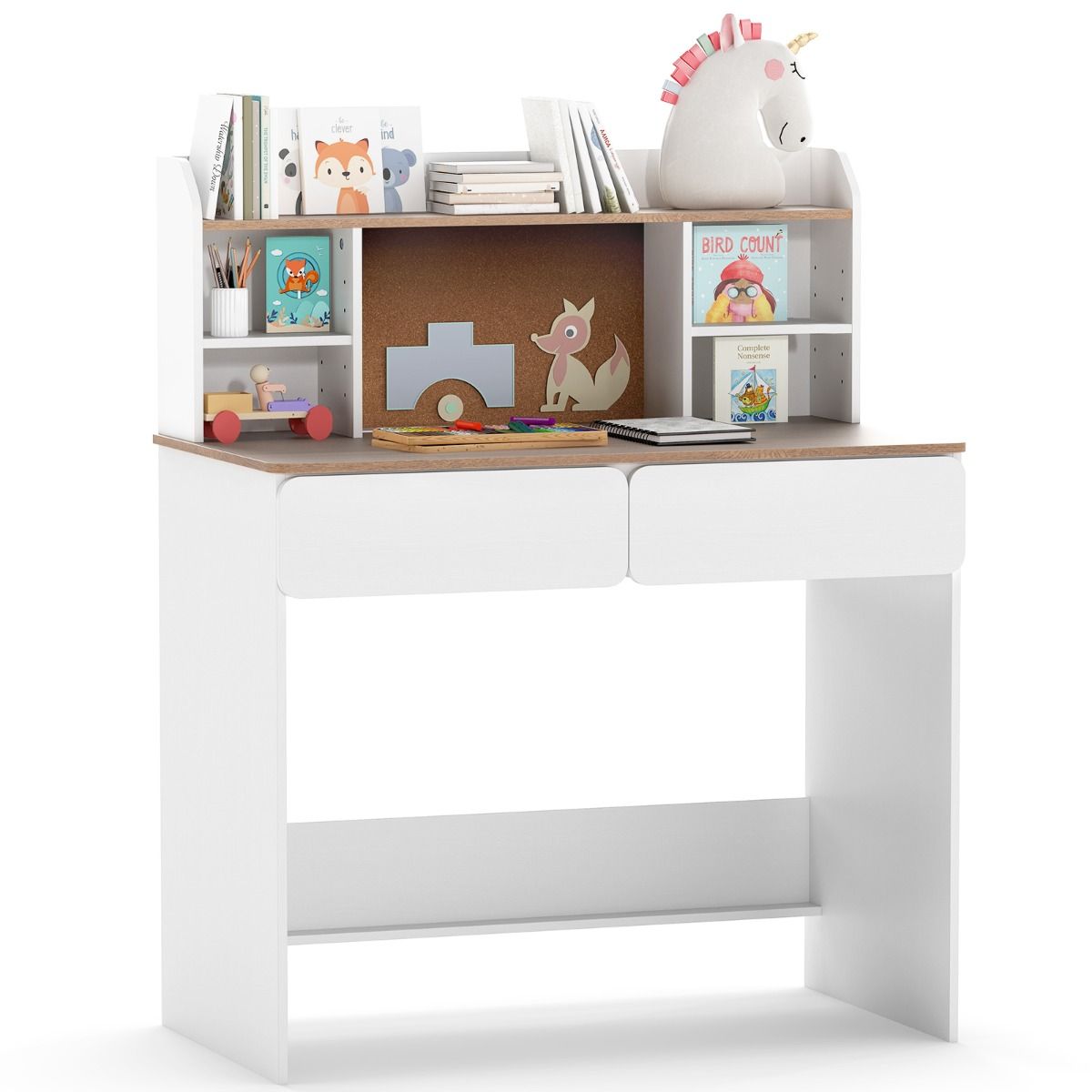 Coast Kinderschrijftafel met kurken prikbord - oplaadstation - ruime opbergruimte - wit