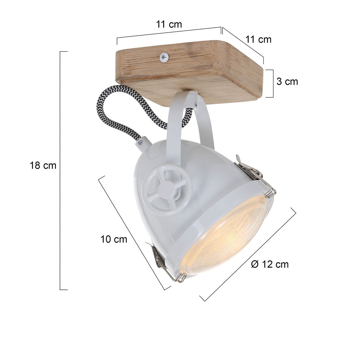 Plafondspot Michelle Wit - Draaibaar & Kantelbaar - Hout en Metaal - Mexlite - 20 cm Hoog, 11 cm Diameter