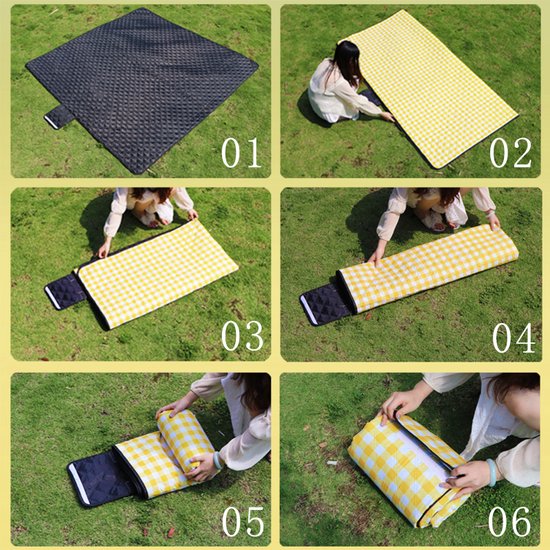 Fuegobird- Picknickdeken-200 x 200 cm-Stranddeken- Opvouwbare campingdeken- Waterdicht- Zanddichte picknickmat- Draagbare tuin-strandmat- Machinewasbaar- voor kamperen- Tuin- Park- Strand-geschikt voor kinderen's kruipdeken (geel)