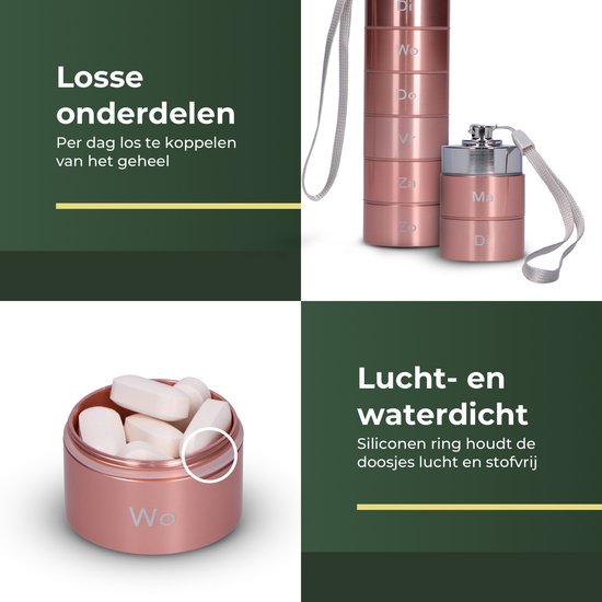 Gandria Pillendoos 7 Dagen - Uitneembaar Pillendoosje - Pillesdoosjes met 7 Compartimenten - Medicijndoos met Stevige Sluiting - Koker - Waterdicht - Roze