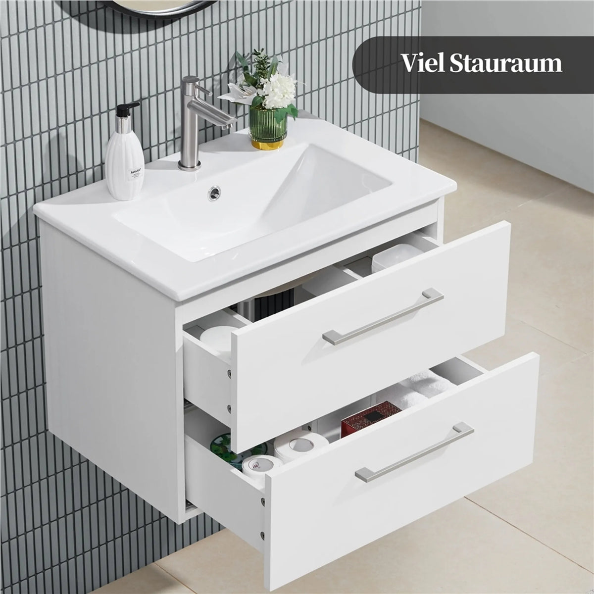Yaheetech Hangende Wastafelonderkast met Keramische Wastafel - 2-delig - 61 x 39,5 x 45,5 cm - Wit