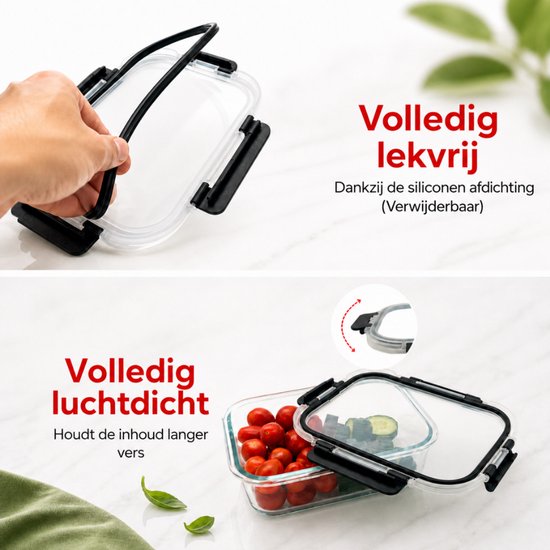 Organess Meal prep bakjes - Vershoudbakjes - Diepvriesbakjes - 8 Delige set - BPA vrij - Glas - BPA vrije deksel
