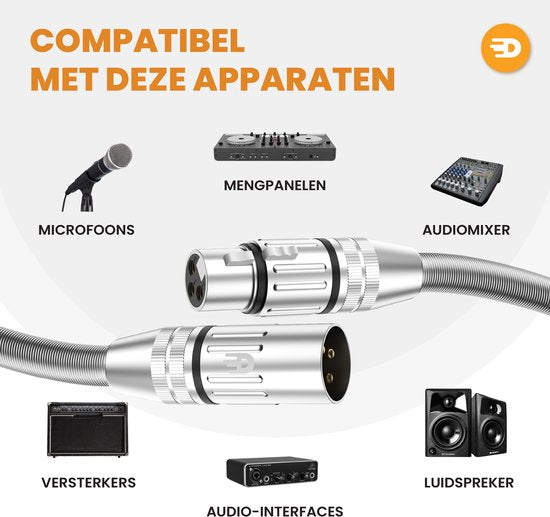 Drivv. Premium XLR Kabel - Microfoon kabel - Mannelijk naar Vrouwelijk 3 pin - 3 Meter - Zilver