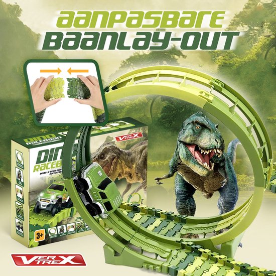 Vertrex 260-delige Dinosaurus Racebaan XXL - Dino Speelgoed - Met 2x Zelfrijdende Safari Auto