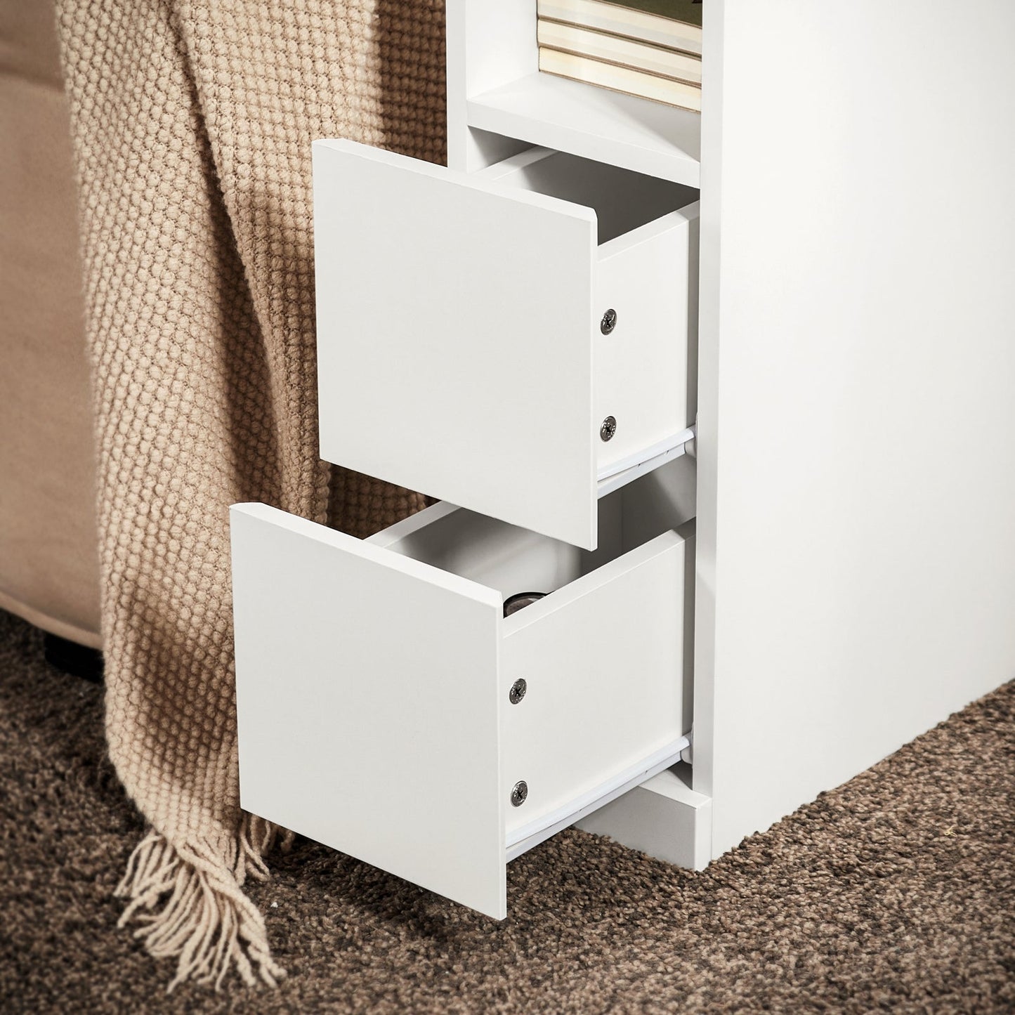 SoBuy Nachtkastje - FBT149-WN - 2 Laden & Open Vak - 20 cm x 35 cm x H60 cm - Wit