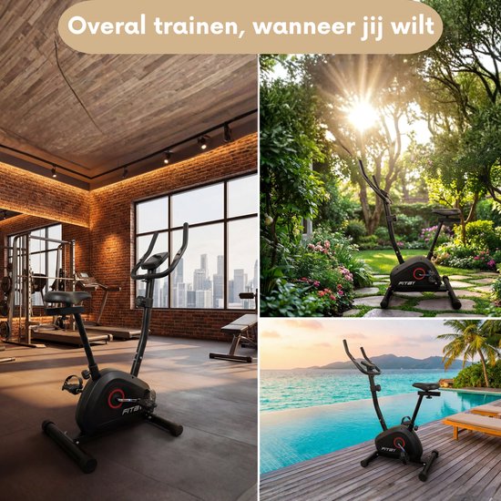 Fitby Hometrainer - Hometrainer Fiets - Hometrainers Fitness - 8 weerstandniveaus - Met hartslagfunctie - 100 KG - Zwart