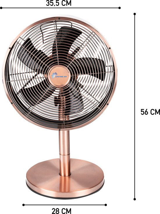 Lifetime Air Tafelventilator - 230V - Bureau Ventilator 30CM - 3 Snelheden - Oscillerende Functie - Kantelbaar - Rosé
