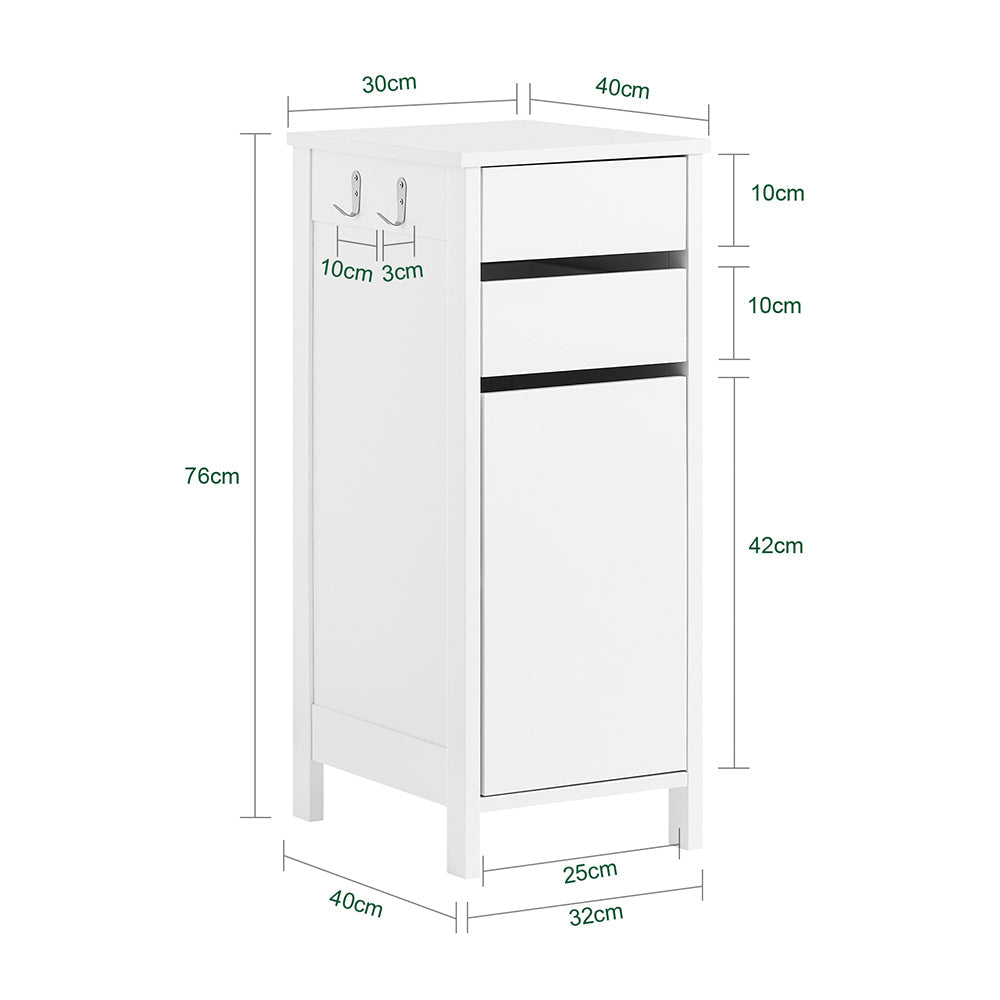 SoBuy FWT108-W Smalle Opbergkast 40x30x76 cm – Wit – Met 2 Lades en 1 Deur