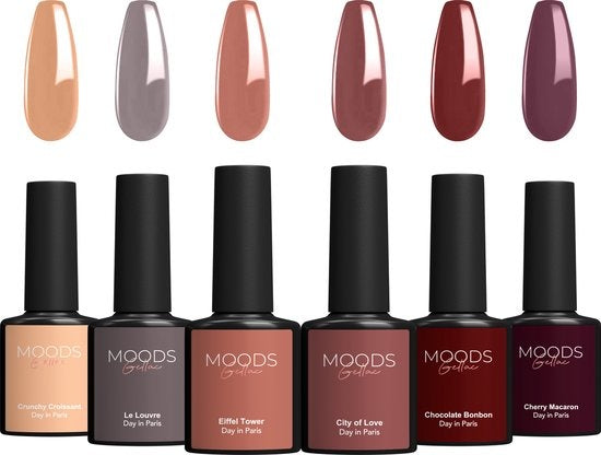 Moods Gellac 6-delige Set - Gel Nagellak - Donkere Nude Kleuren- 8ML - Day in Paris - Gellac - Nagels - Gellak Starterspakket - Caramel Kleuren