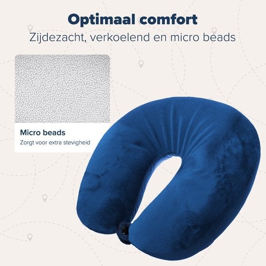 TRVLMORE Nekkussen - Voor Thuis en Onderweg - Microbeads Reiskussen - Vliegtuig - Ultiem Comfort - Donkerblauw
