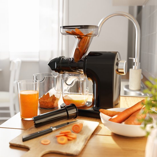 KitchenBrothers Slowjuicer - Compact - Juicer - Groenten en Fruitpers - 45 mm - 500 ml - Zwart