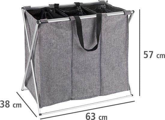 Wenko 3 vaks wasmand trekkoordsluiting - 3-vaks - zonder deksel - 130 liter