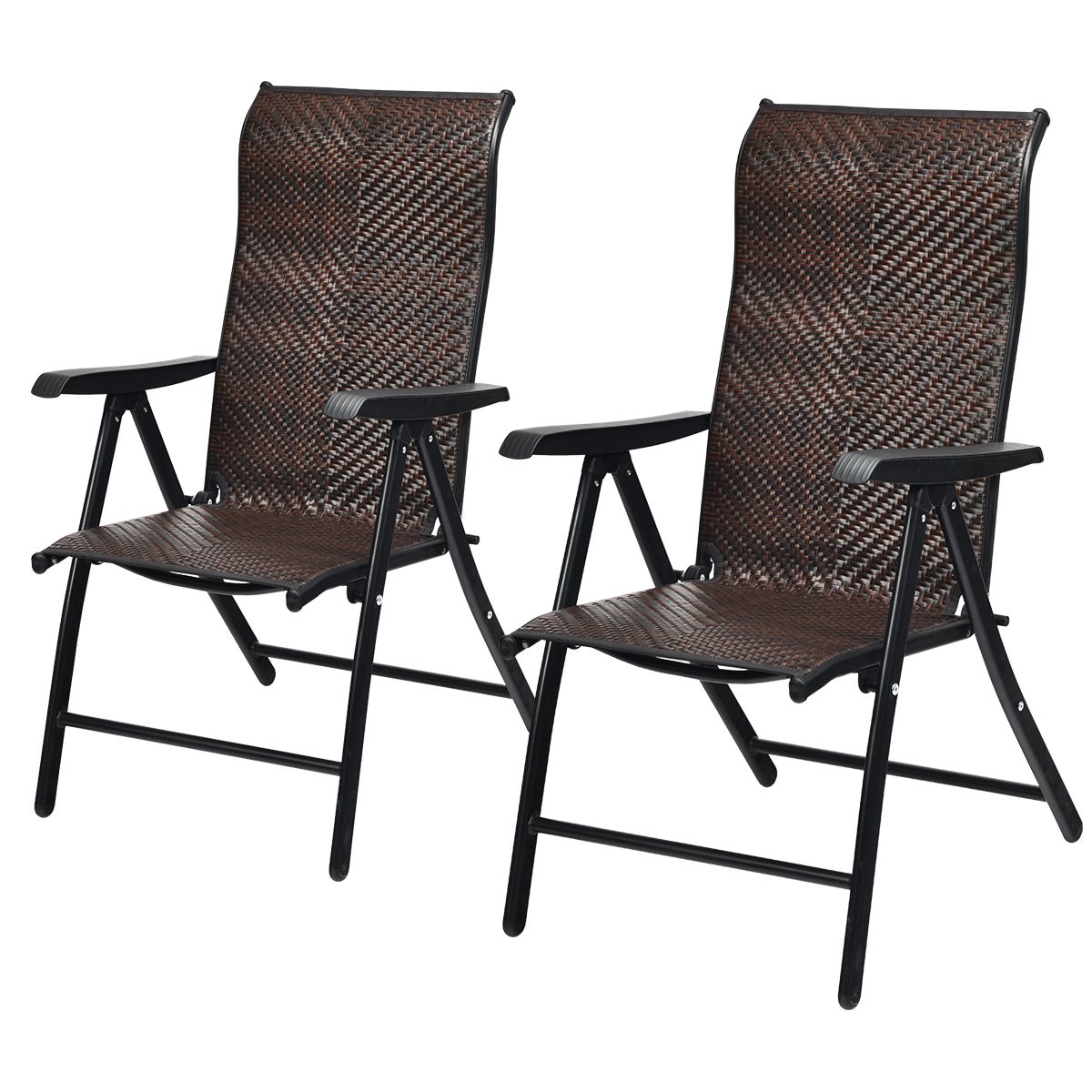 Coast Rotan Klapstoelen Set van 2 - Verstelbare Rugleuning - Opvouwbaar en Draagbaar - Bruin
