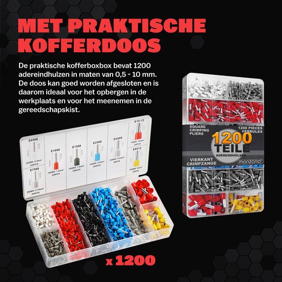 Monzana Krimptang - 2000 Adereindhulzen 0,25 10mm² Opbergtas - Rood
