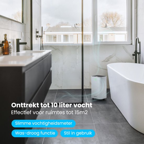 Auronic Luchtontvochtiger – Wasdroogfunctie  – 10 liter, 30 m² – 195 W – 57 x 23,7 x 21,5 cm – Wit