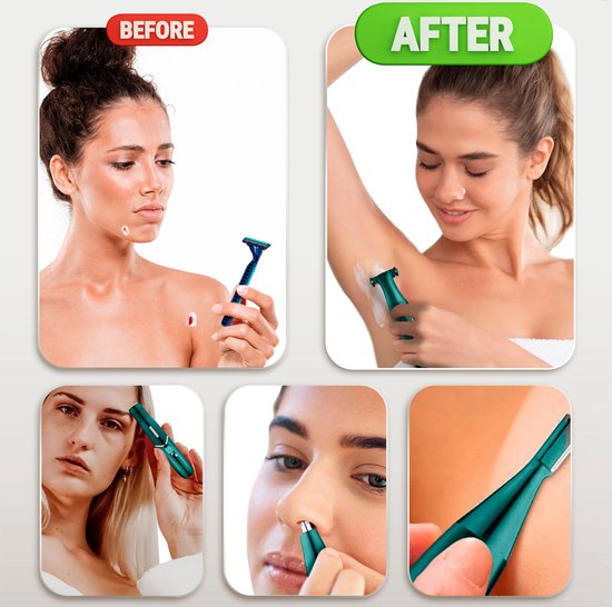 4-in-1 Bikinitrimmer + Travel Bag - Sansbeauté® - Gezicht - Oksels - Benen - Bikinilijn - Wenkbrauw Trimmer - Gezichtsontharing Dames - Intieme Zone - Ladyshaves Bikini - Ontharingsapparaat Electrisch