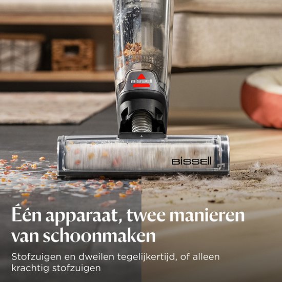 BISSELL CrossWave® OmniForce™ Select Vloerreiniger - Draadloze Stofzuiger met Dweilfunctie - Vlekkenreiniger voor Harde Vloeren - Snoerloze Steelstofzuiger - 2 in 1 Vacuum Cleaner met LED - Extra Krachtig 31aW - ZeroGap Technologie™ - 3912N