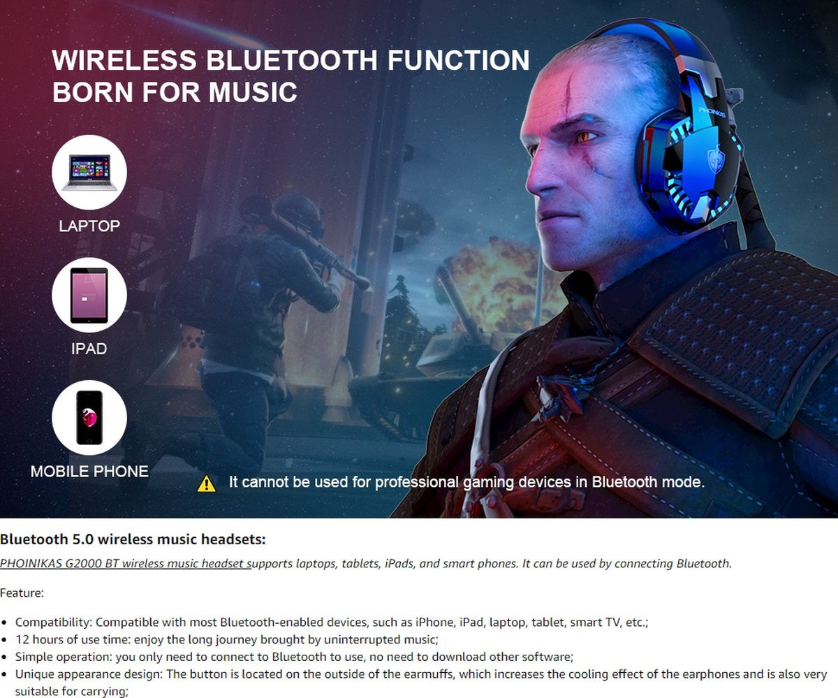 PHOINIKAS G2000 Max 2.4GHz PS4 Draadloze Gaming Headset - met microfoon - Over-ear PS5 Koptelefoon - Multiplatform - Zwart